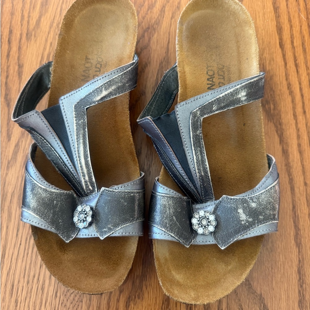Women's Naot Metallic Sandals with jeweled trim worn once!